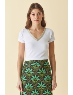 T-Shirt Col Glitter Blanc