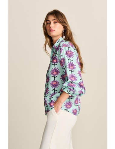 Blouse - Violet Flower Aqua