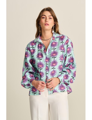 Blouse - Violet Flower Aqua