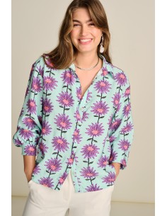 Blouse - Violet Flower Aqua