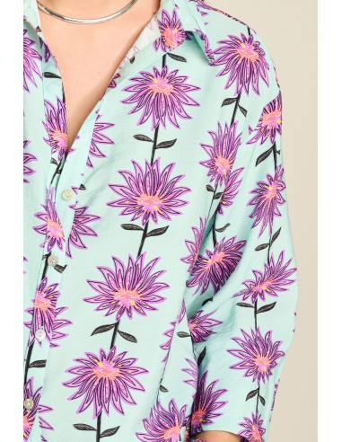 Blouse - Violet Flower Aqua